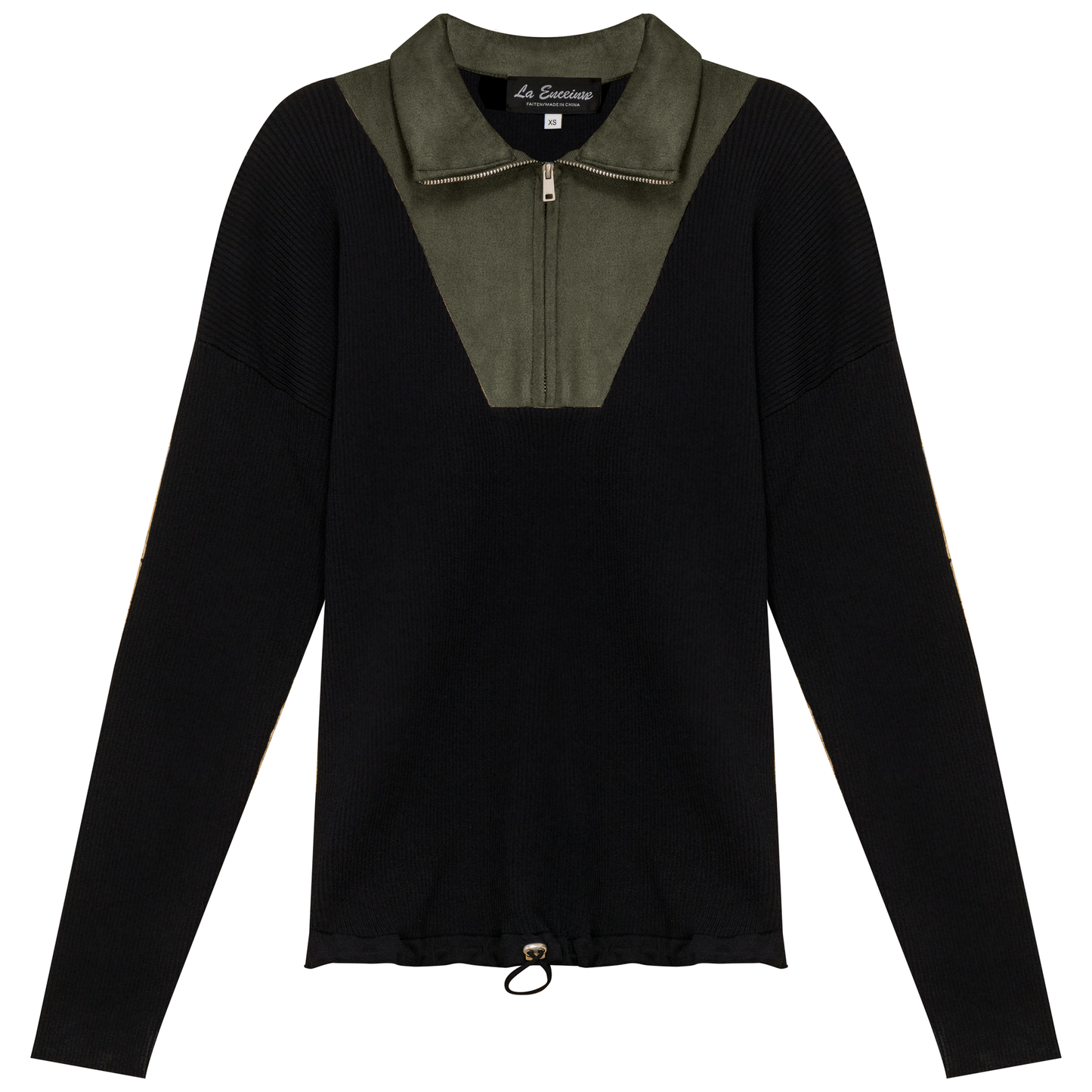 Maternity Ribbed Knit Zipper Bungee Sweater