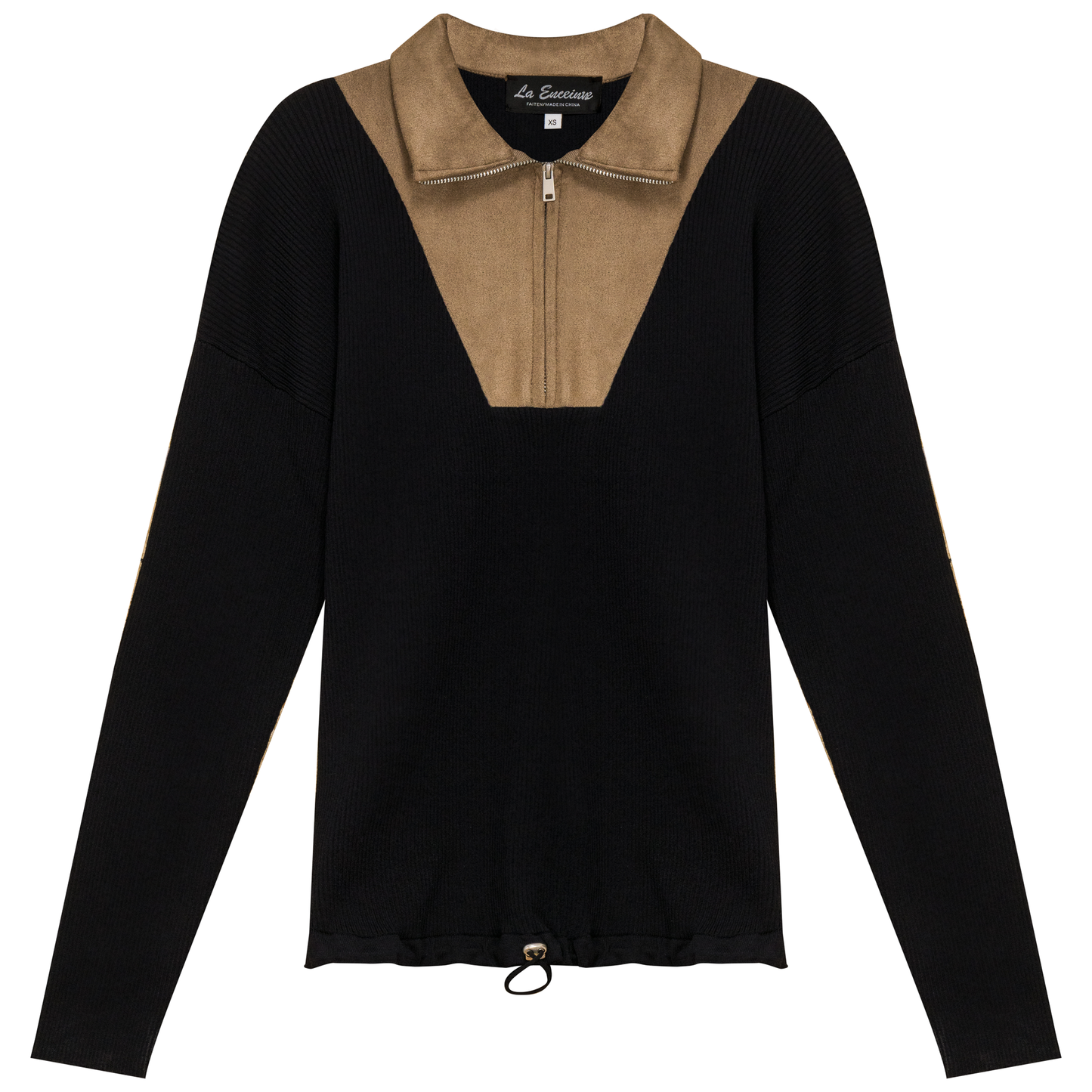 Maternity Ribbed Knit Zipper Bungee Sweater
