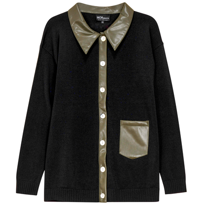 Maternity Knit Leather Combo Cardigan
