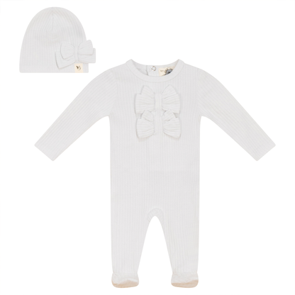 Bow Stitch Velour Onesie with Hat