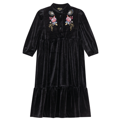 Floral Embroidered Velour Maxi Dress
