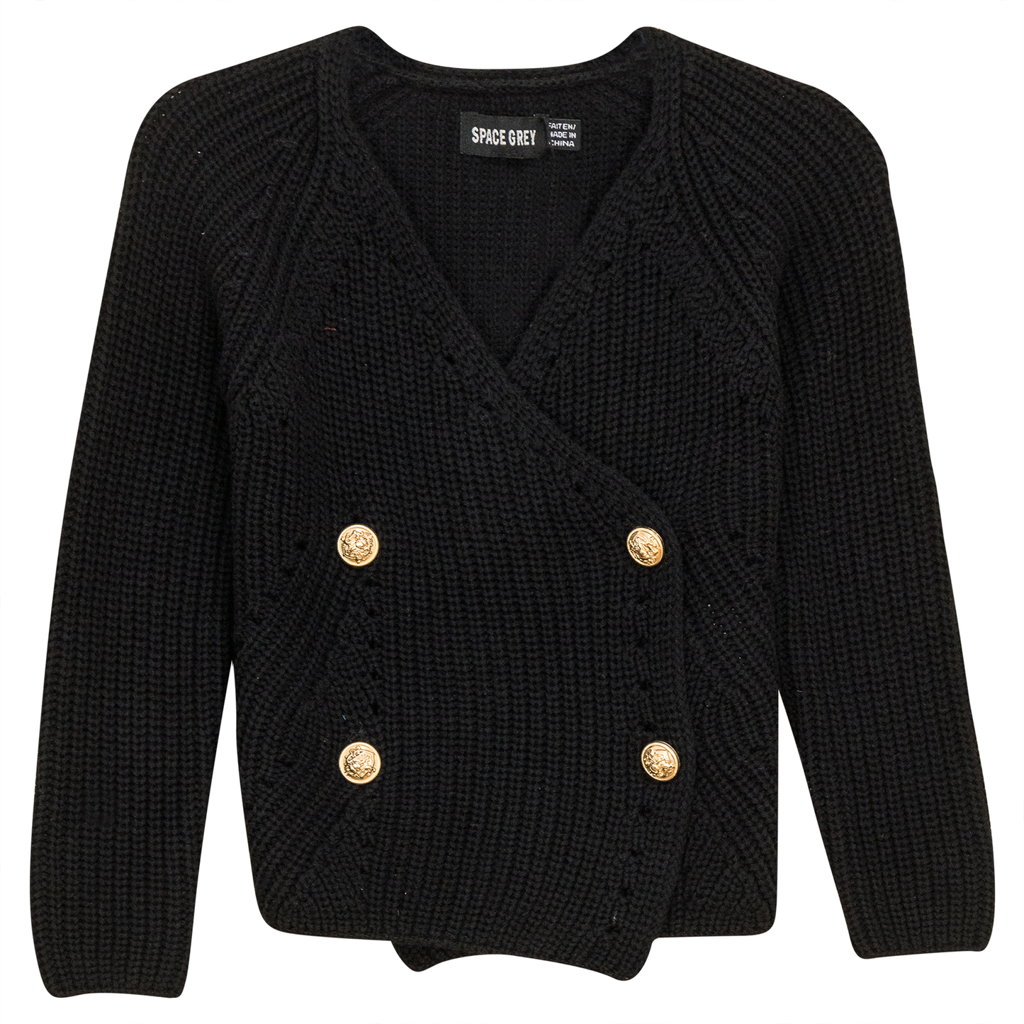 Pointelle Knit Double Breasted Cardigan