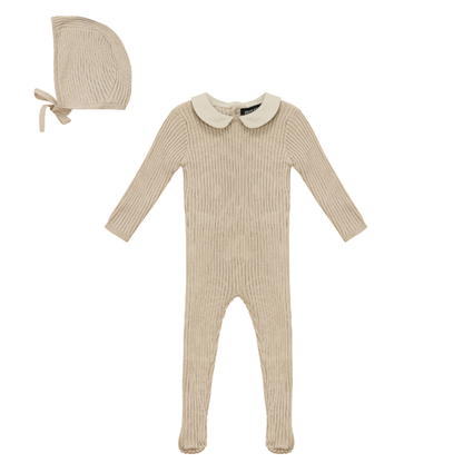 Ruffle Collar Knitted Onesie and Bonnet
