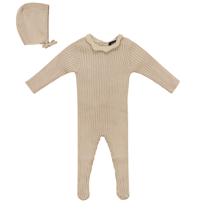 Ruffle Collar Knitted Onesie and Hat