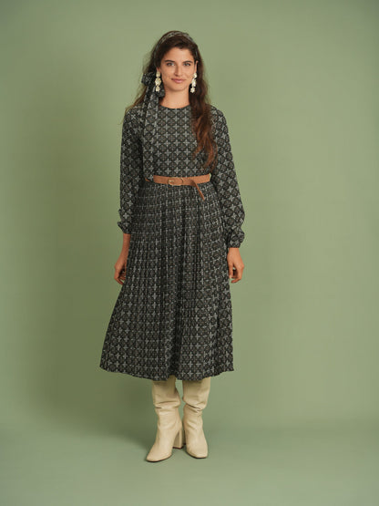 Crepe Pleated Dress