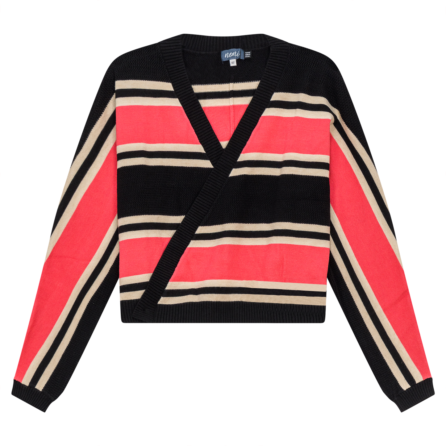 Pointelle Stripped Wrap Cardigan