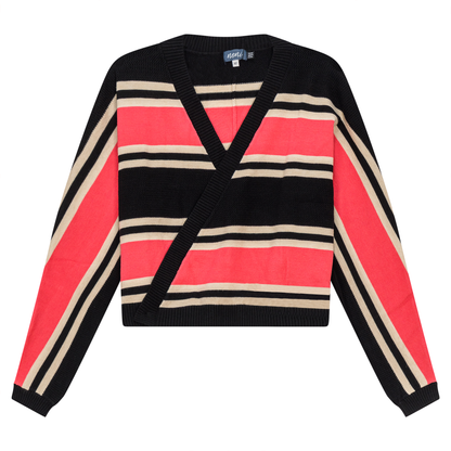 Pointelle Stripped Wrap Cardigan