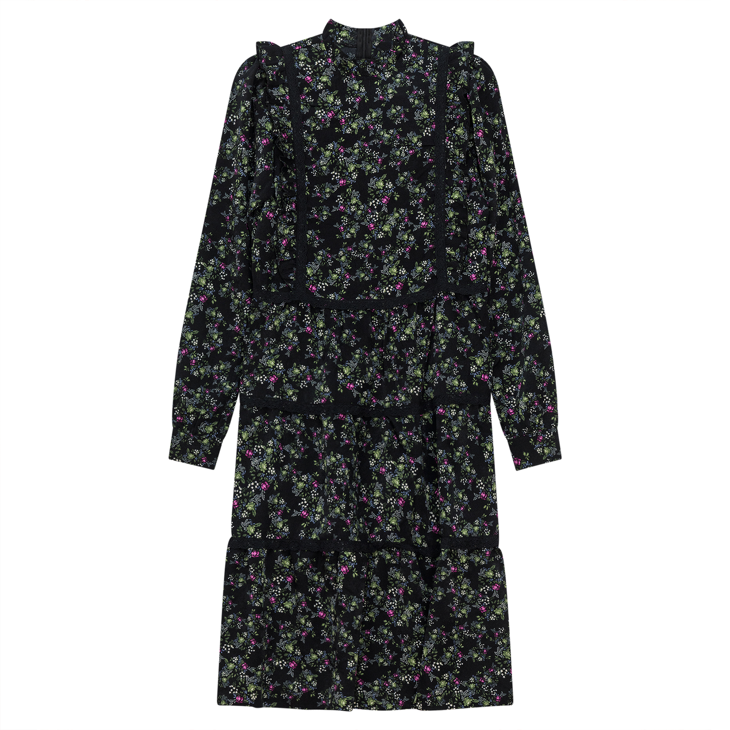 Floral Print Lace Trim Dress