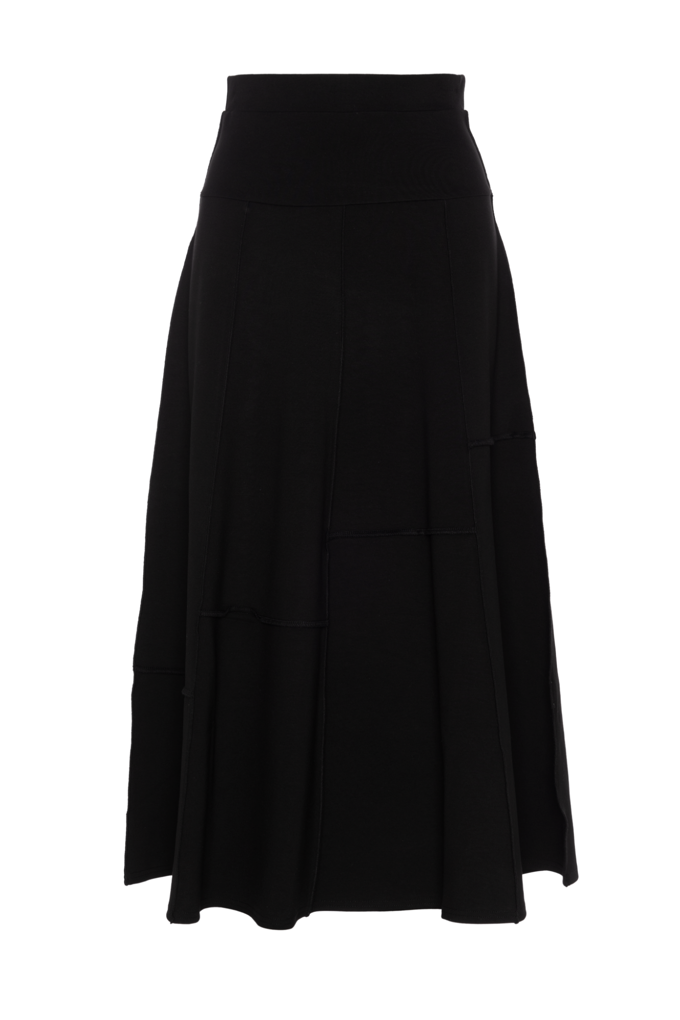 Ponte Top Stitch Paneled A Line Midi Skirt
