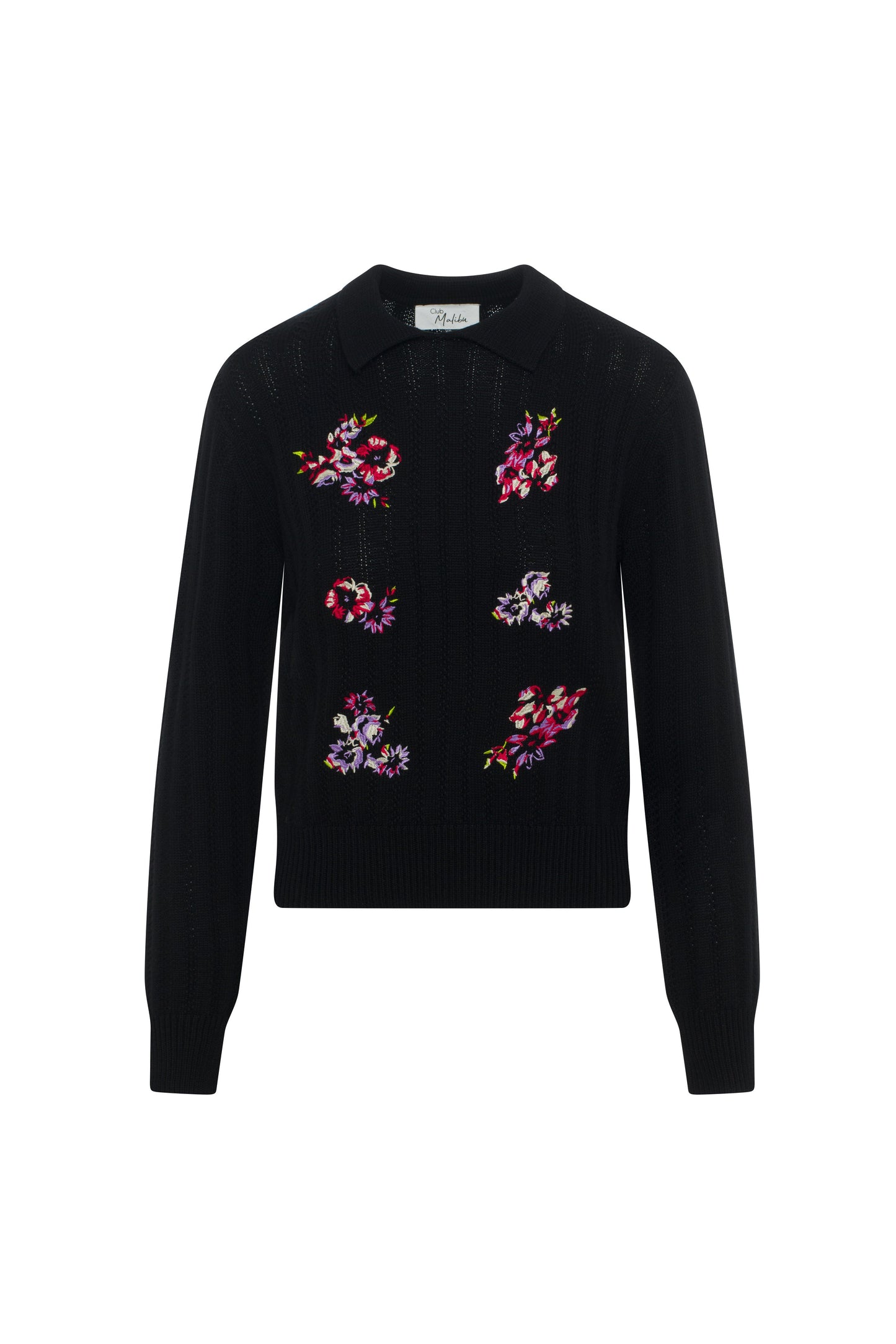 Embroidrered Textured Knit Sweater