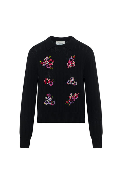 Embroidrered Textured Knit Sweater