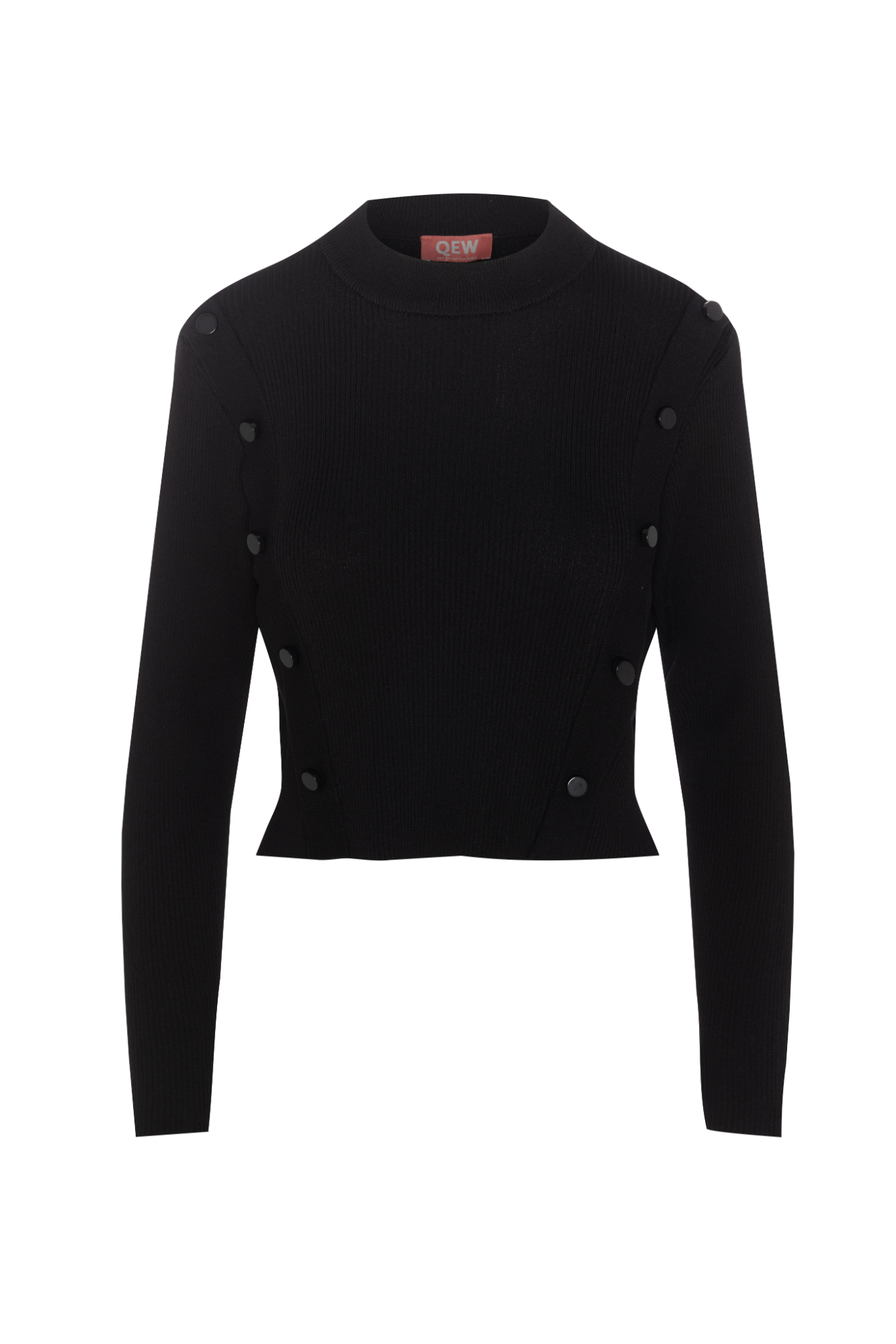 Cropped Ribbed Mock Neck Button Sweater