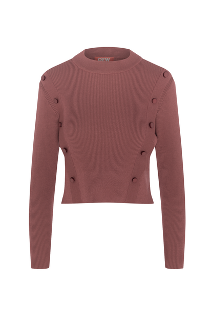 Cropped Ribbed Mock Neck Button Sweater