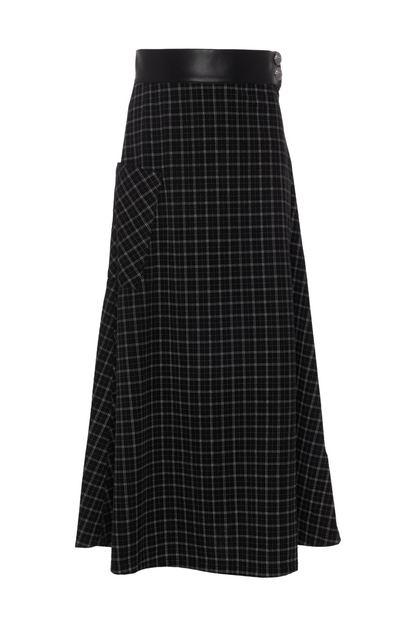 Plaid Corduroy Pocket Leather Skirt