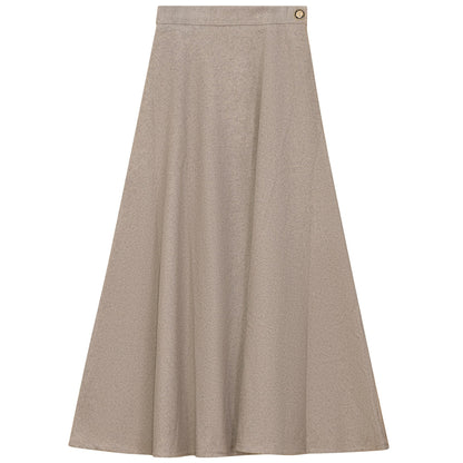 Wool Button Side Midi Skirt