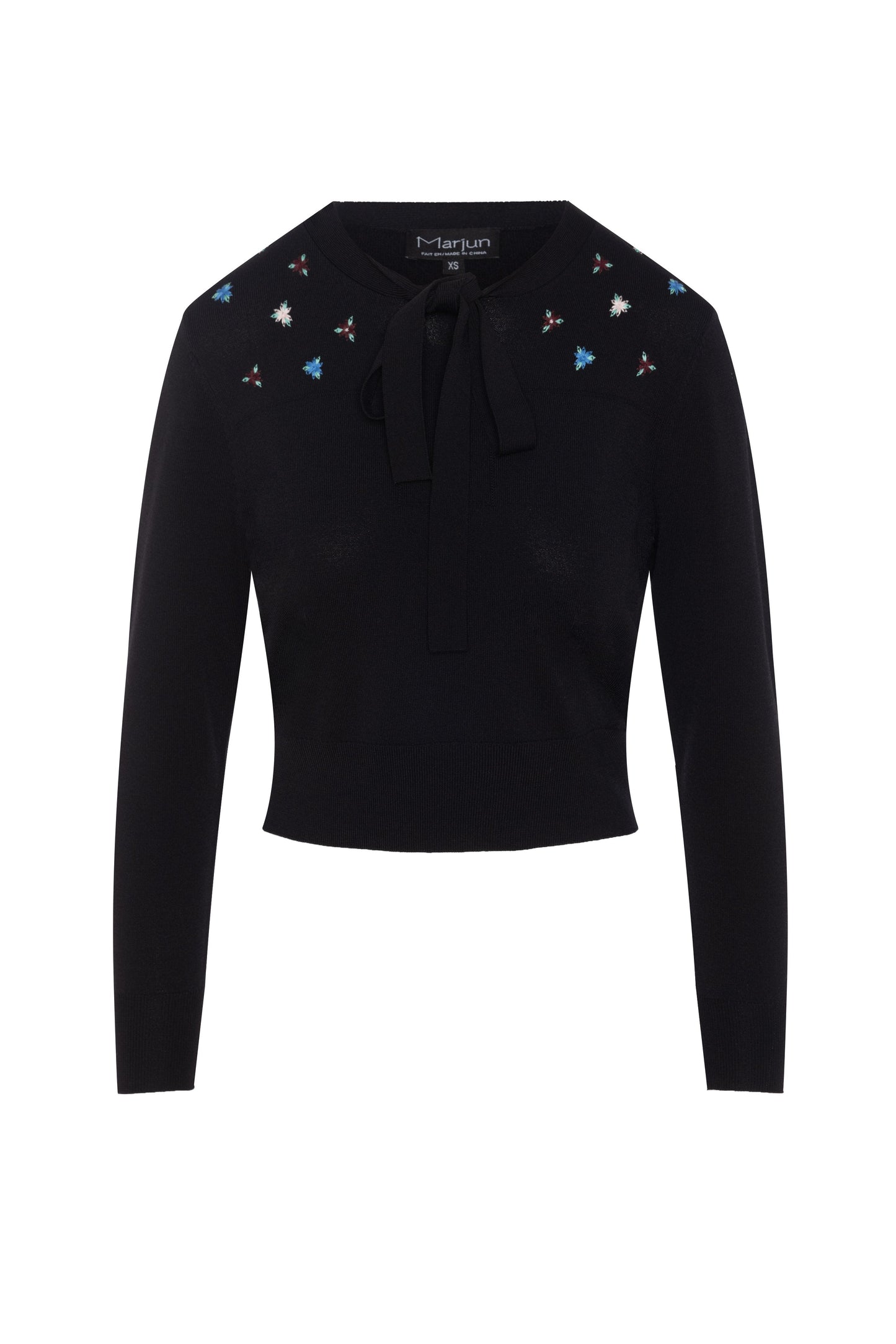 Cropped Embroidered Tie Sweater