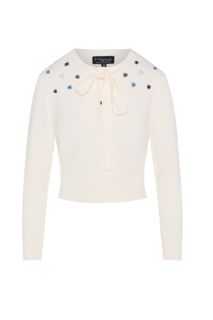Cropped Embroidered Tie Sweater