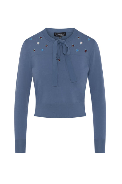 Cropped Embroidered Tie Sweater