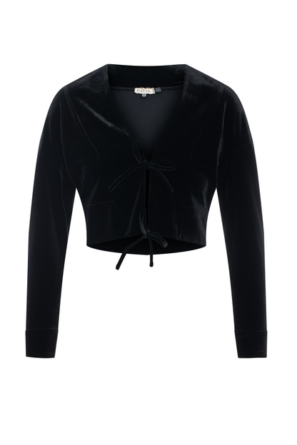 Cropped Velour Open Cardigan