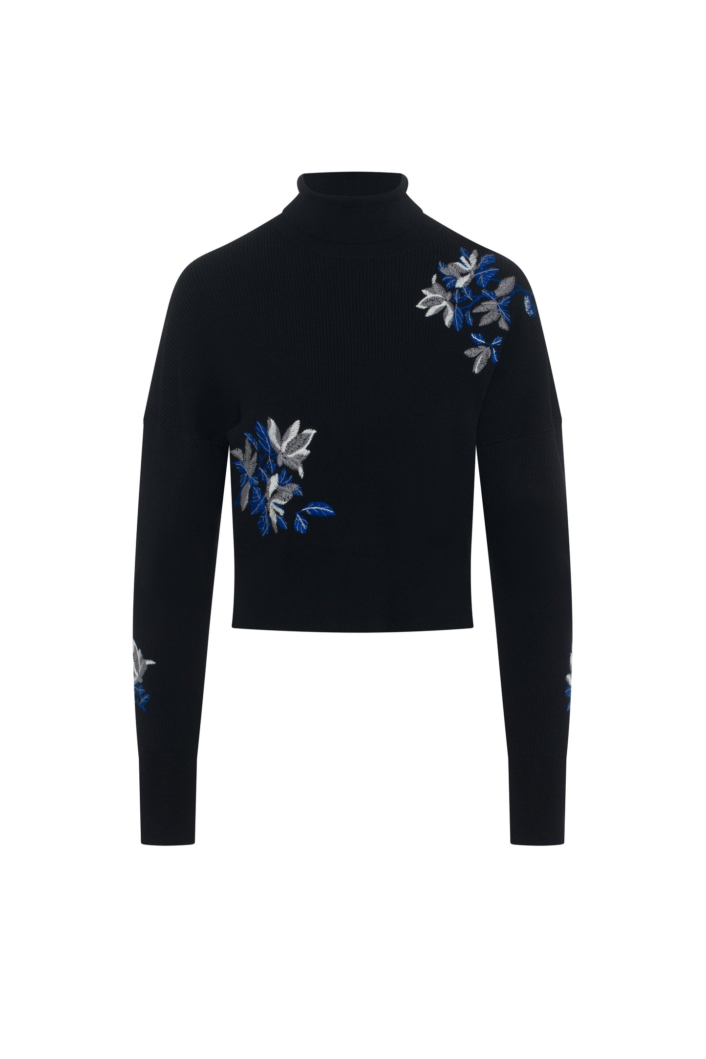 Embroidered Knit Mock Neck