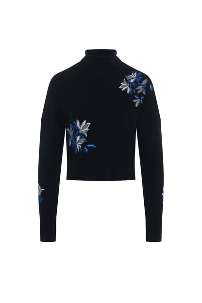 Embroidered Knit Mock Neck
