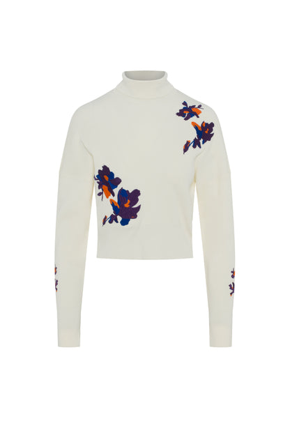 Embroidered Knit Mock Neck
