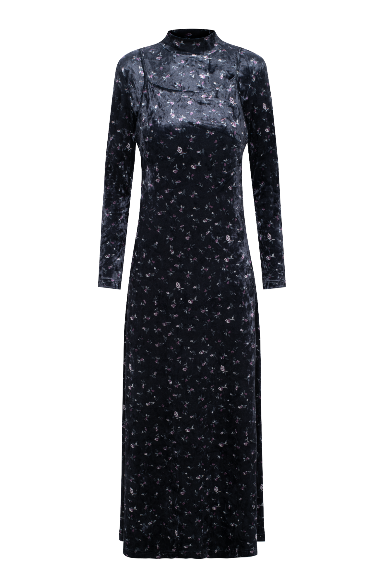 Printed Velour Maxi Jumper Mock Neck