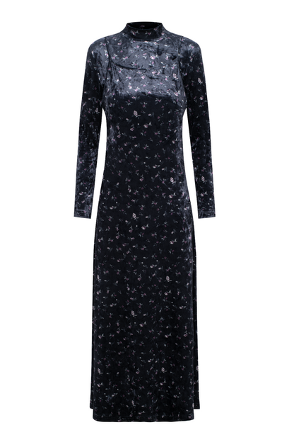 Printed Velour Maxi Jumper Mock Neck