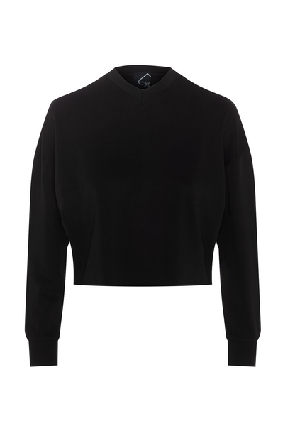 Ribbed V Neck Cropped Sweat Shirt