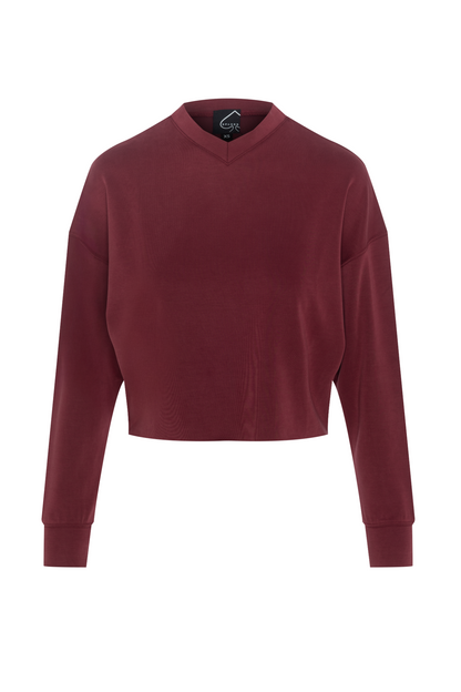 Ribbed V Neck Cropped Sweat Shirt