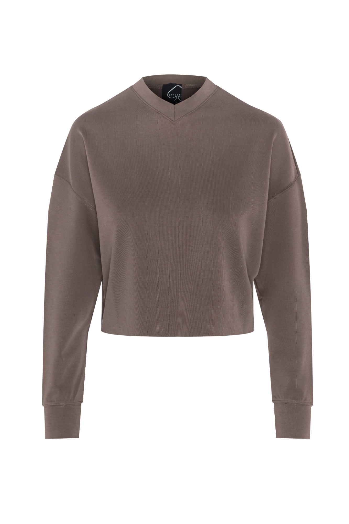 Ribbed V Neck Cropped Sweat Shirt