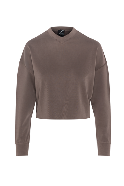 Ribbed V Neck Cropped Sweat Shirt