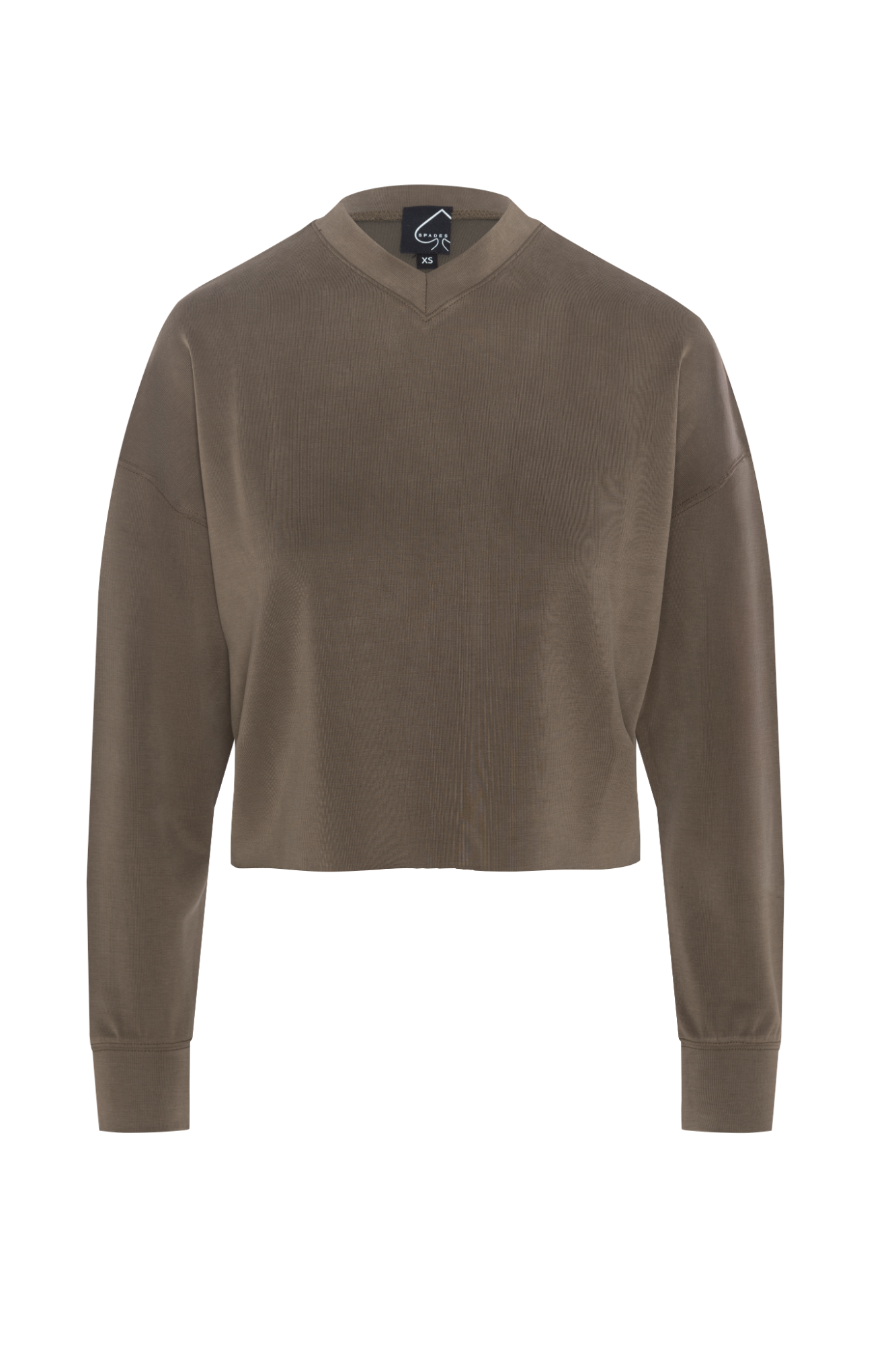 Ribbed V Neck Cropped Sweat Shirt