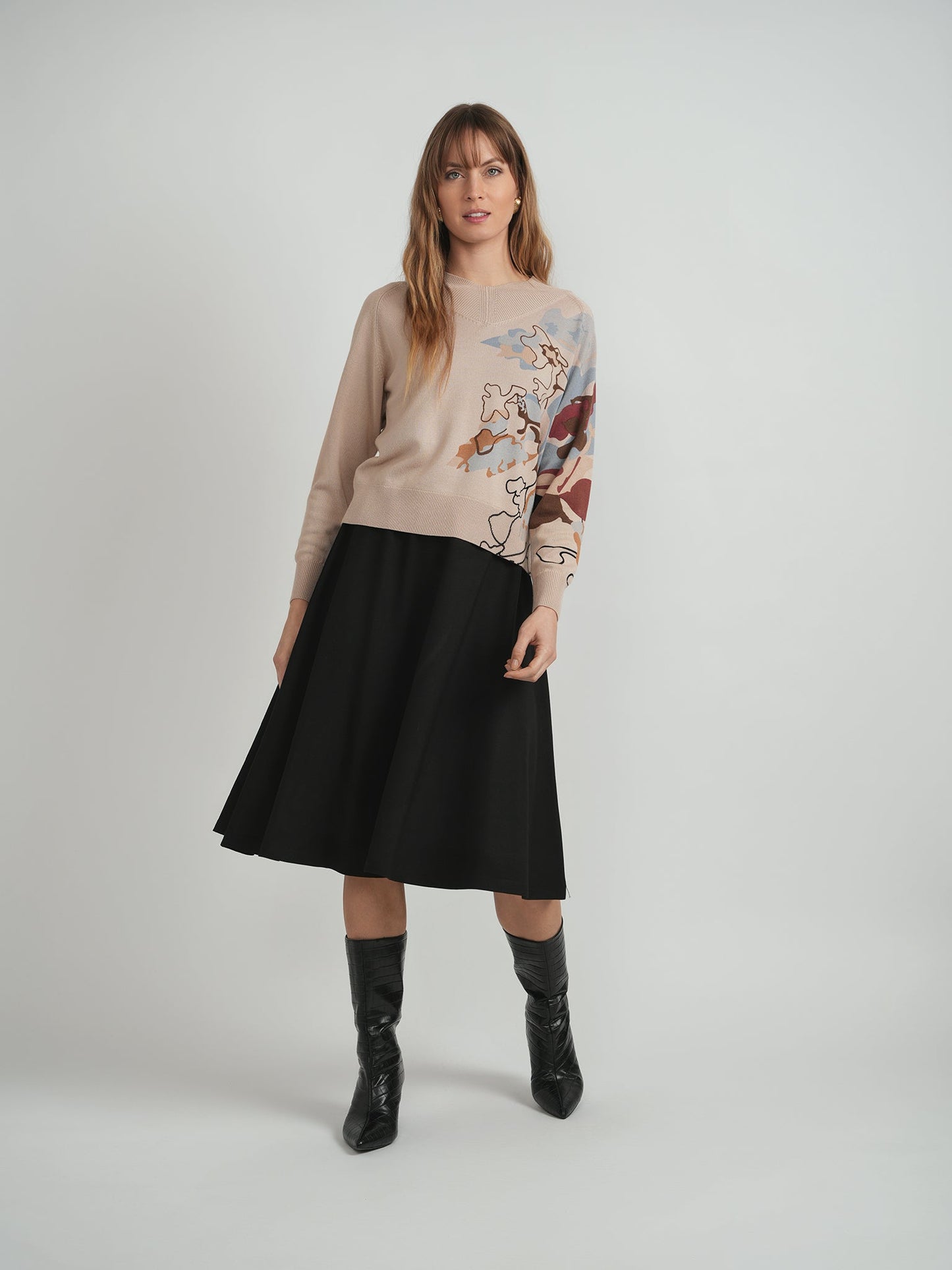 Printed V Neck Sweater
