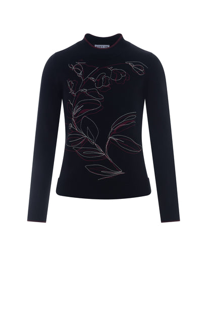 Printed Shirred Mock Neck Sweater