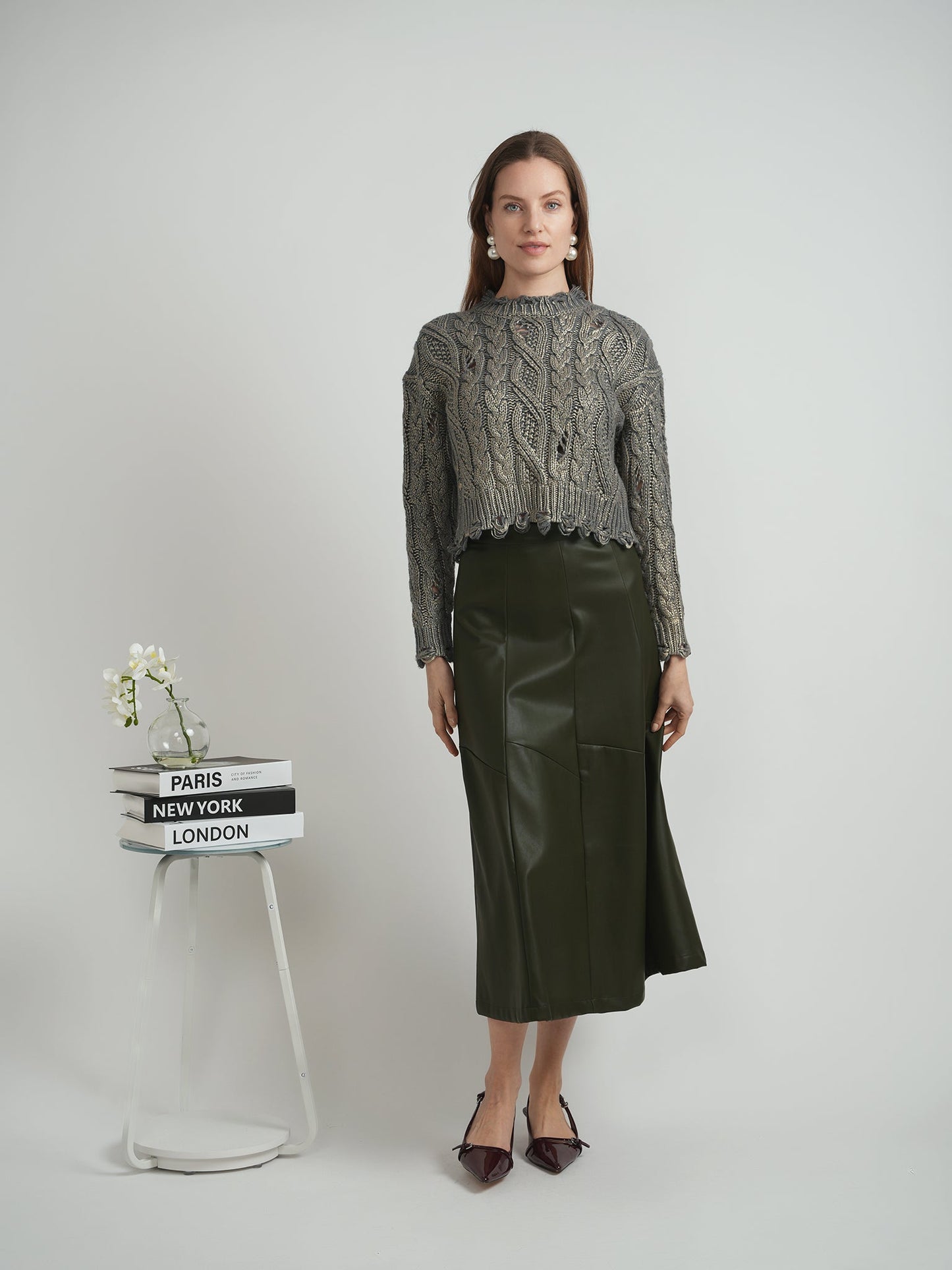 Cropped Metalic Cable Sweater