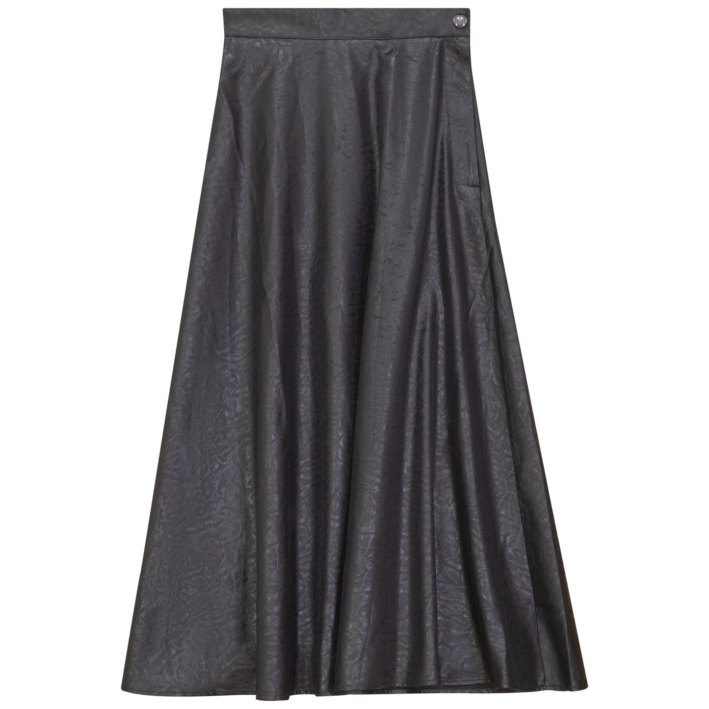 Accordion Pleated Leather Look Midi Skirt