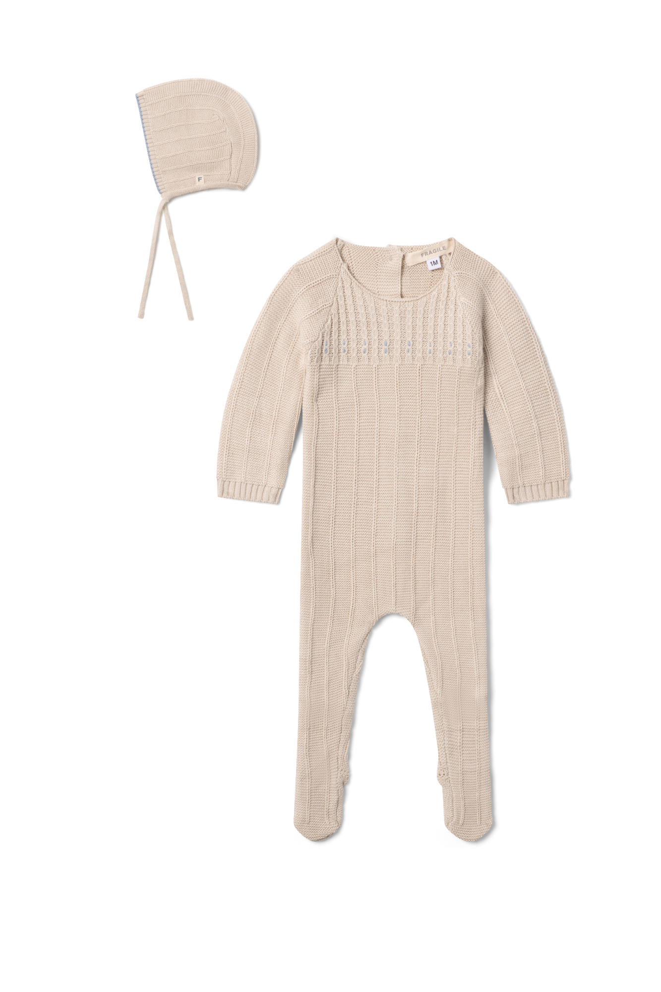 Cable Knit Onesie and Bonnet