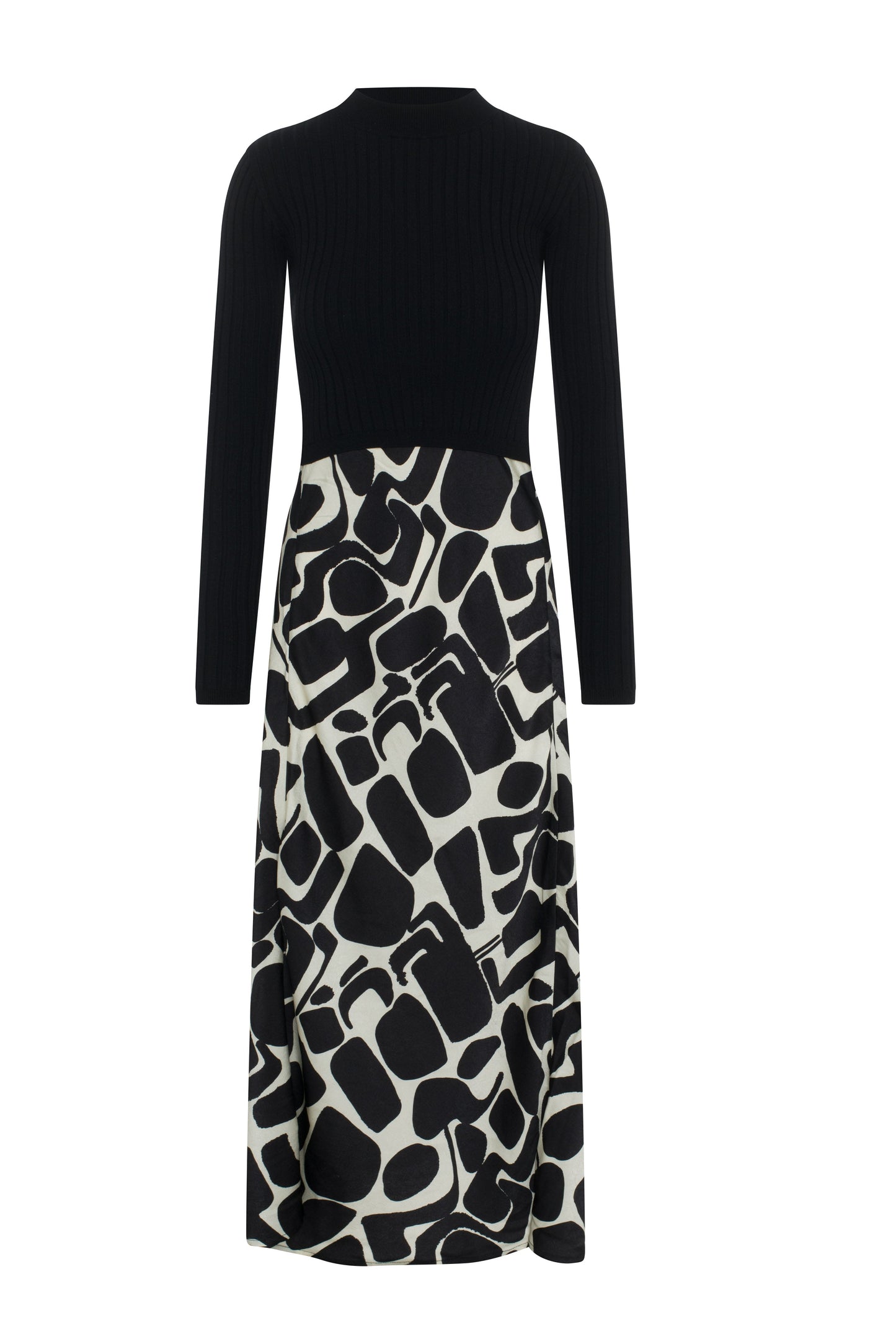 Mock Neck Midi Printed Dress