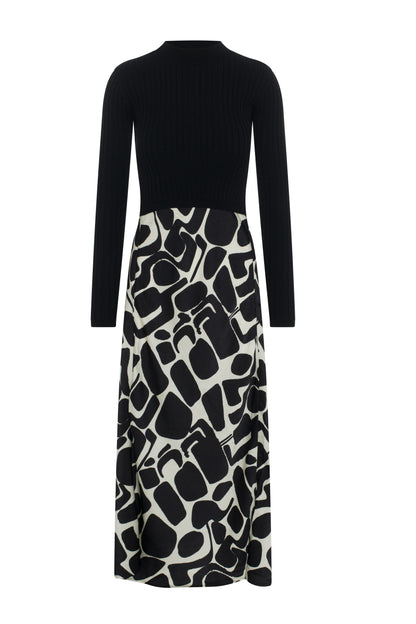 Mock Neck Midi Printed Dress