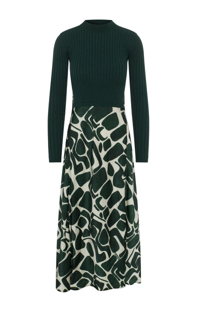 Mock Neck Midi Printed Dress