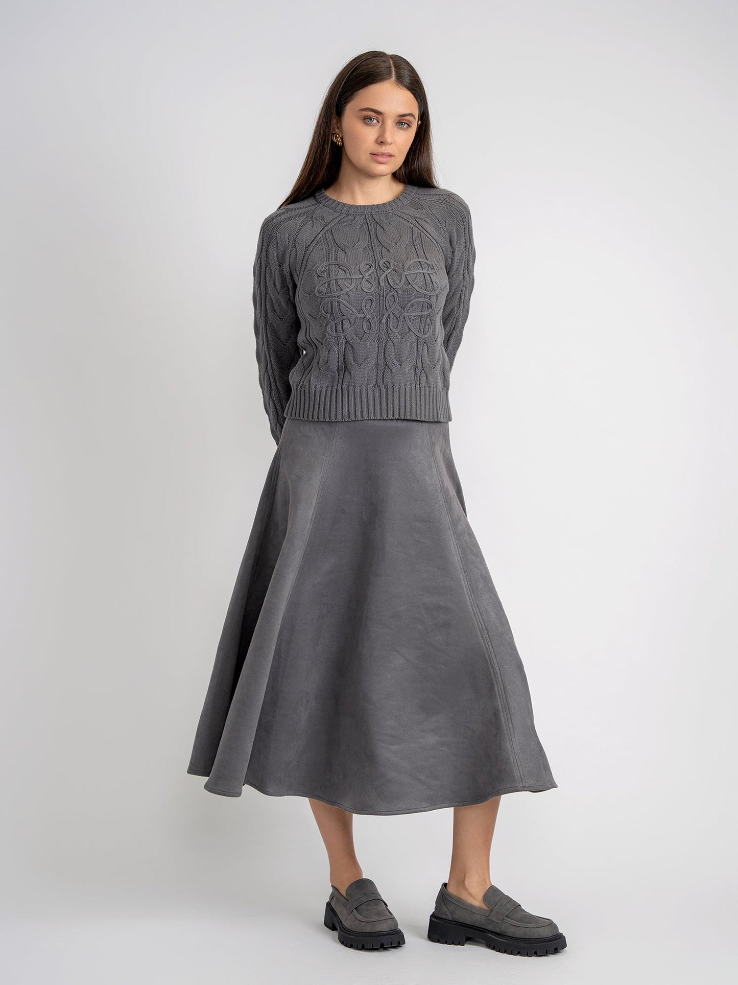 Suede Midi Panel Skirt