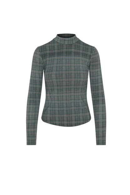 Plaid Mock Neck Top
