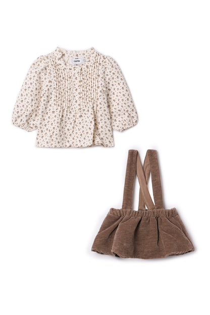 Floral Blouse with Overalls