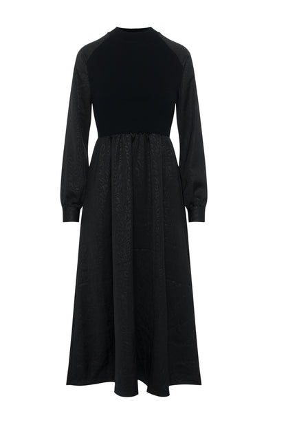Mock Neck Satin Midi Dress
