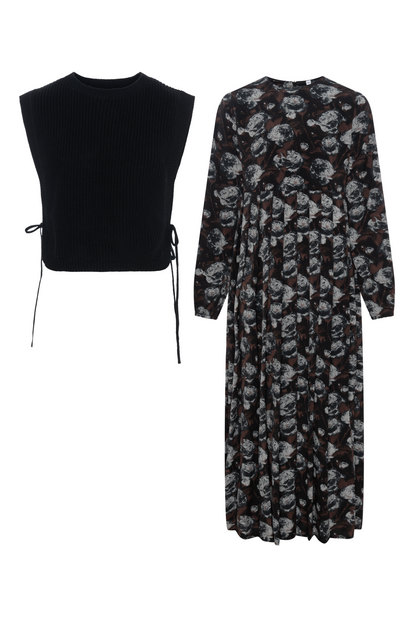 Floral Print Dress with Vest