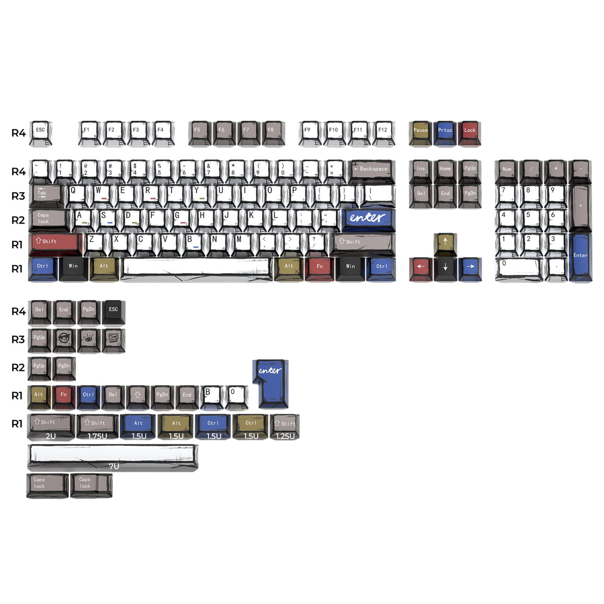 XVX Manga Graffiti Cherry Profile 134-Key Dye-Sublimation PBT Keycap Set