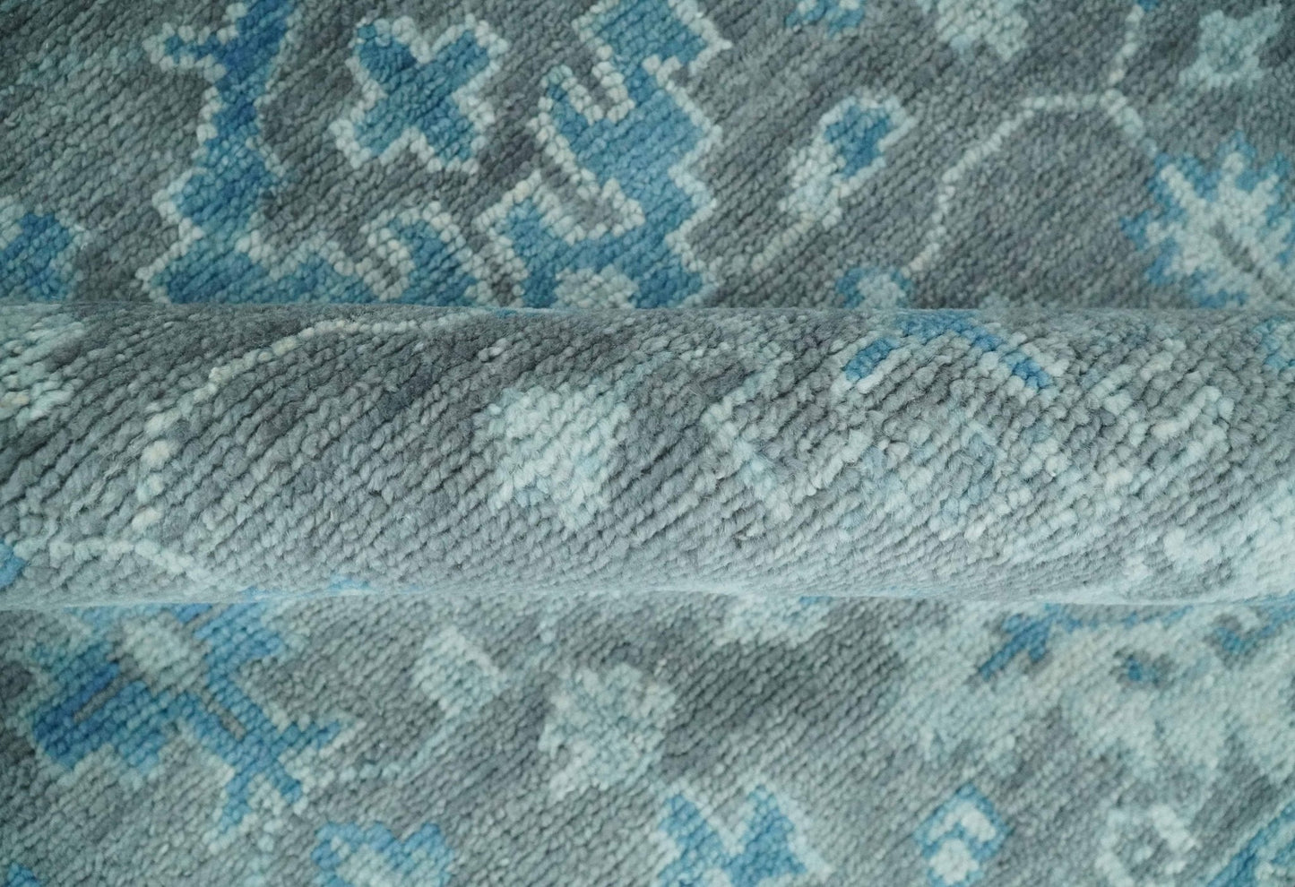 Antique Turkish  Gray and Blue Hand Knotted 8x10 Wool Area Rug