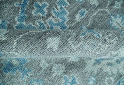 Antique Turkish  Gray and Blue Hand Knotted 8x10 Wool Area Rug