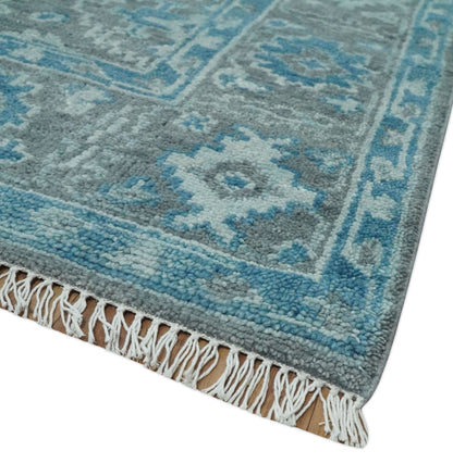 Antique Turkish  Gray and Blue Hand Knotted 8x10 Wool Area Rug